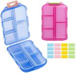 2 portable pill box organizer, each box has 10 compartments, can be used for tablets/capsules/vitamins/fish oil/accessories, pink and blue