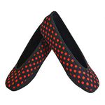 NuFoot Ballet Flats Women's Shoes Best Foldable & Flexible Flats Slipper Socks Travel Slippers & Exercise Shoes Dance Shoes Yoga Socks House Shoes Indoor Slippers Black with Red Polka Dots Extra Large