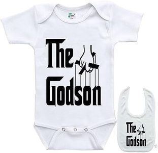 SHIRTZIE DESIGNS The Godson - Newborn Baby Bodysuit infant Outfit Onesie & Matching Bib (White, 12-18 Months)