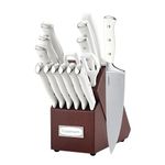 Cuisinart 15-Piece Knife Set with Block, High Carbon Stainless Steel, Forged Triple Rivet, White/Cherry C77WTR-15PCW