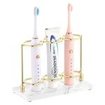 Emibele Toothbrush Holder, Resin Electric Toothbrush Holder with 3 Slots 2 Layers, Non-Slip Bathroom Accessories Organizer Toothbrush Toothpaste Razor Cleanser, Gold + Marble White