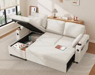 DURASPACE Sofa Bed Convertible Sleeper Couch with Pullout Bed, Sectional Couches for Living Room, L Shaped Couch with Storage Chaise, USB Ports, Cup Holder (Beige)