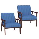 HOMCOM Modern Accent Chairs Set of 2, Upholstered Armchairs for Bedroom, Fabric Living Room Chairs with Wood Legs and Tufted Design, Dark Blue