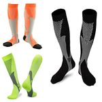 ZFiSt 3 Pair Sport Compression Socks Men Women, Compression Stocking Nurse Socks for Edema Travel, Black+orange+green, XX-Large