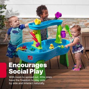 Step2 Rain Showers Splash Pond Water Table – 13-Piece Kids Outdoor Sensory Toy, Blue & Green