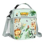 Clastyle Green Jungle Animal Insulated Lunch Bag for Kids, Portable Large Thermal Cooler Lunch Bag for Boys Girls, School Lunch Box Bag with Bottle Holder