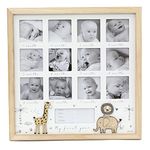 My First Year Keepsake Baby Photo Frame | Wooden Wall Mounted Newborn Baby Picture Frame | 12 Aperture New Baby Memories Photo Frame