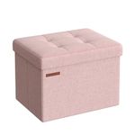 SONGMICS Storage Ottoman, Foldable Small Ottoman Foot Rest, 31 x 41 cm Foot Stool, Ottoman with Storage, Load up to 130 kg, for Living Room, Bedroom, Dorm, Jelly Pink LSF102R51