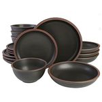 Gibson Elite Lagos Coupe Dinnerware Set, Service for 4 (16pcs), Black