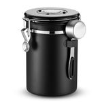 Airtight Coffee Canister, Stainless Steel Coffee Beans and Grounds Storage Container with Date Tracker, Scoop, 6Pcs CO2 Valves, for Beans, Grounds, Tea, Sugar, Black