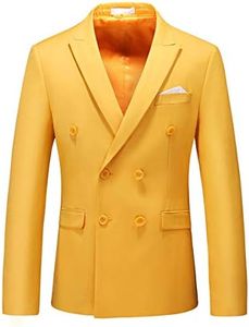 Mens Suit Jacket Double Breasted Blazer Men Slim Fit Casual Prom Wedding Daily Tux Suit Coats Blazer US Size 36 Yellow