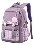 FEOYA Teen Girls Backpack Large Capacity Schoolbag Causal Lightweight Daypack Waterproof Shoulder Bookbags Multi-pocket Purple Bag with Laptop Compartment for Primary Junior High School