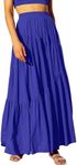 ANRABESS Women’s Boho Elastic High Waist Pleated A-Line Flowy Swing Asymmetric Tiered Maxi Long Skirt Dress with Pockets Royal Blue Small