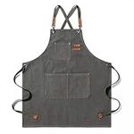 Chef Apron,Large Pockets Cotton Canvas Cross Back Heavy Duty Adjustable Work Apron for Men Women (Grey)