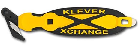 Klever XChange, Box Cutter, Safety Cutter, Utility Knife, Safety Knife, Replaceable Head Perfect For Cutting Double Wall Cardboard or Other Thick Material (Yellow)