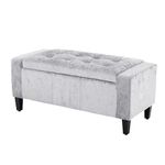 Home Republic Designer Storage Ottoman Bench 92x40cms 2 seater Crushed Velvet Fabric Chest with Lid, Seat, Stool, Window Bench, Chest, Toy Storage Box, Pouffe, Footstool (Silver)