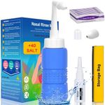 300ml Neti Pot Sinus Rinse Kit Nasal Irrigation System Nasal Rinse Bottle Nose Cleaner for Sinus Adult Medical Grade Bpa Free Bottle for Allergy Relief and Cold Treatment(Blue,40 Saline Packets)