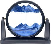 PRECHANA Moving Sand Art Picture-3D Deep Sea Sandscape in Motion Display Round Glass Flowing Sand Frame, Kid's Large Desktop Sand Art Toys, Relaxing Home and Office Decorations 18.5CM (Blue)