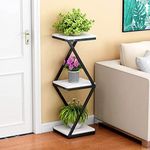 BROWN ART SHOPPEE 3 Tier 3 Potted Iron-Wood Plant Stand, Curved Flower Pot Holder Shelf for Indoor Outdoor (Black-White)