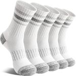 EBMORE Womens Merino Wool Hiking Socks Thermal Winter Warm Compression Crew Cushion Work Gift Socks Stocking Stuffers for Women 5 Pairs(Grey White,M)