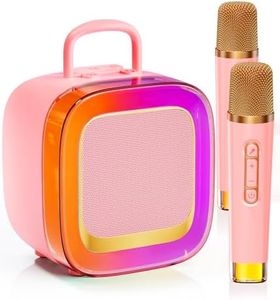 Kinglucky (2024 Limited Pro Version) TOP Mini Karaoke Machine for Kids Adults (with 14M+ Songs), Christmas Birthday Gifts Ideas for Girls, Portable Bluetooth Speaker with 2 Lighting Microphones - Pink