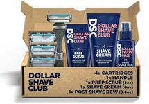 Dollar Shave Club | 4-Blade Ultimate Shave Bundle | Diamond Grip Club Series Razor Handle, 4-Blade Razor Cartridges, Prep Scrub 3oz, Shave Cream 6oz, Post Shave Dew 3.4oz