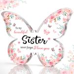 GiftyTrove Gifts for Sister, Best Sister Birthday Gift from Sister - 5x3.8x0.5 Inch Butterfly-Shaped Acrylic Plaque Keepsake, Valentines Day Gift