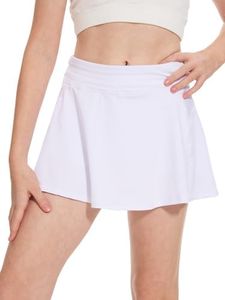 DEVOROPA Girls Tennis Skirts Stretch Adjustable Waist Youth Golf Athletic Pleated Skorts Lining Kids Cheer Shorts Pocket White L