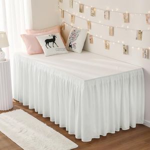 RIMELA Dorm Bed Skirt Twin XL 36 Inch Drop, Easy to Install Extra Long Wrap Around Elastic Dust Ruffle, Warm White Bedskirt Solid Silky Fabric Machine Washable (Twin XL 80“L x 39”W & Twin 75“L x 39”W)