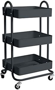 Levede 3 Tiers Kitchen Trolley Cart Steel Storage Rack Shelf Organiser Grey, Metal Utility Cart, 3-Tier Kitchen Trolley with 4 Wheels, Rolling Storage Cart Trolley for Kitchen Storage & Organisation