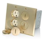 Leviton 35349-TFB 2-Gang Duplex Receptacle Floor Box, Tamper-Resistant, Brass Finish, 20-Amp, 125V