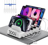 300W Charging Station for Multiple Devices, 8 Port Multi USB C Fast Charger Station Dock for MacBook iPhone 17/16/15/14/13/12 Samsung Pixel Series iPad, White (6 Mixed Short Cables Included)