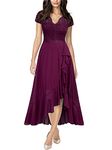 MIUSOL Women's Elegant V-Neck Lace Evening Formal Party Wedding Guest Long Dress (X-Large, Magenta)