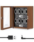 Mxmoonant Automatic Watch Winder, 4 Winder Positions, 5 Rotation Modes, with Quiet Motor & LED Light, Powered by AC Adapter or Power Bank (British Plug)