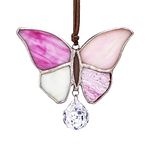 H&D HYALINE & DORA Stained Glass Window Hangings Handmade Tiffany Art Butterfly Style Window Panel Sun Catchers Christmas Tree Ornament