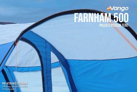 Vango Farnham 500 5-Person Tunnel Tent – TBS II, Sun Porch, River Blue
