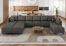 LLappuil Oversized Modular Sectional Sofa with Storage, U Shaped Sectional with Ottomans, 12 Seater Sleeper Couch for Living Room, Faux Leather Fabric Waterproof Sofa, 163 Inch Width, Dark Grey