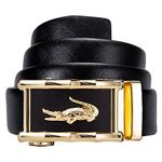 Dubulle Mens Black Leather Belt Sliding Buckle Ratchet Belt for Men Genuine Leather Automatic Buckle Belt