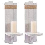 Alphatool 2 PCS Farmhouse Wall Hanging Candle Sconces - Nordic Style Handmade Wooden Wall-Mount Candle Holders Rustic Hanging Wall Sconces for Bedroom Living Room Kitchen Bathroom, White, grey, black