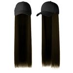 Paradise® Synthetic Hair Hat 26" Long Straight Hair piece Adjustable Baseball Cap Attached/Women Wigs Natural Hair Full Head 26inch (Dark Brown) (Free Carry Pouch)150 gram (Pack Of 1pc)