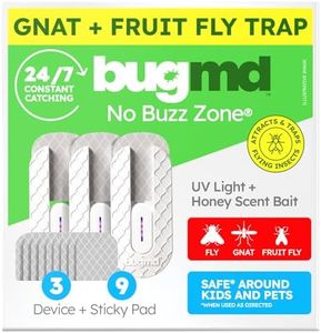 BugMD No Buzz Zone - Flying Insect Trap Catcher Indoor Fly Safer Home Fruit Traps for Gnat Moth Mosquito Bug Light Plug in Killer Refillable Uv Zapper Flea Inside and Indoors 3 Device + 9 Refill