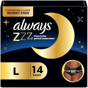 Always ZZZs Overnight Disposable Period Underwear for Women, Size L, Black Period Panties, Leakproof, 7 Count, Pack of 2 (14 Count Total)
