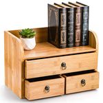 Nicunom Bamboo Desk Organizer, 3-Tier Bamboo Tabletop Storage Organization Multifunctional Desktop Organizer with Drawers for Home Office Toiletries Supplies Vanity