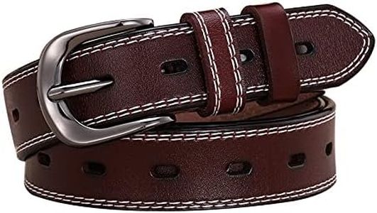 JIUFENG Women's Genuine Leather Pin Belt with Metal Buckle, Adjustable Waist Belt for Business Casual Vintage Style (Brown)