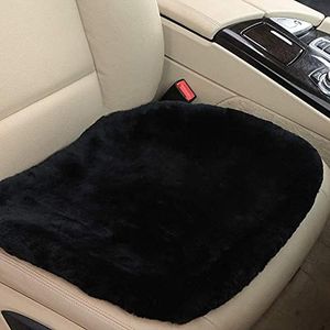 OGLAND 20 inchs Fluffy Genuine Australia Sheepskin Car Seat Cover for Auto Interior Accessories with Soft Fuzzy Wool Natural Fur Non-Slip (Black, Front)