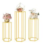 Cylinder Stands for Party, 3Pcs Gold Cylinder Pedestal Stands for Display, 23.6/31.5/39.4 inch Tall Metal Wedding Flower Stand for Centerpieces, Cylinder Tables for Parties Reception Decoration