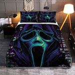 SOULZZZ Green Skull Quilt Set Queen Size Halloween Panic Skull Print Comforter Luxury Horror Black Bedding Set 1 Coverlet and 2 Pillowcases