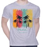 CreativiT Graphic Printed T-Shirt for Unisex Music Sea & Beach Tshirt | Casual Half Sleeve Round Neck T-Shirt | 100% Cotton | D00889-3_Grey_Small