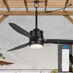 EKIZNSN 42“ Wet Rated Gazebo Ceiling Fans Outdoor Hanging for Patios Waterproof, Pergola Ceiling Fan with Light, Hook Installation, Black