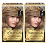 L'Oreal Paris Superior Preference 9 weeks of Luminous Fade-Defying Permanent Hair Dye, 7 Dark Blonde, 100% Grey Coverage, Hair Dye Kit (Pack of 2) (Packaging May Vary)